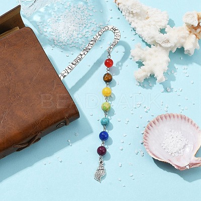 Marine Theme Alloy Hook Bookmarks AJEW-JK00279-04-1