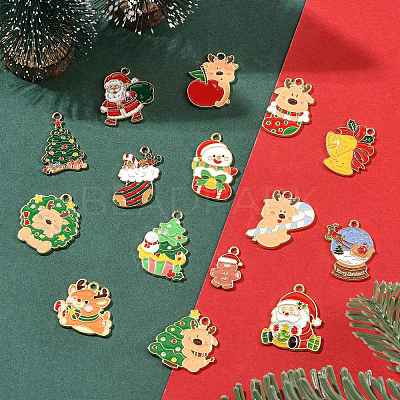 15Pcs 15 Styles Christmas Theme Alloy Enamel Pendants ENAM-FS0003-96-1