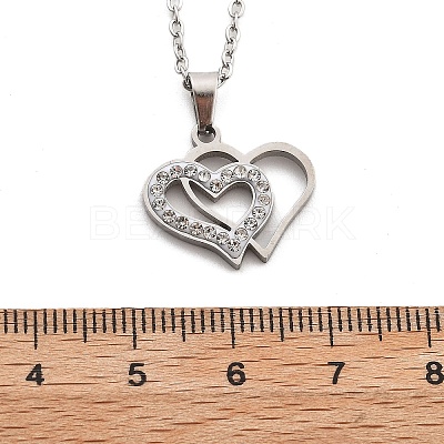 304 Stainless Steel Crystal Rhinestone Heart Pendant Cable Chain Necklaces for Women LS-NJEW-Z056-01B-P-1