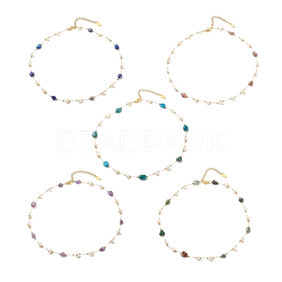 Natural Gemstone & Pearl Beaded Necklace NJEW-JN03894-1