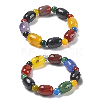 Natural Agate Bead Stretch Bracelets G-P570-01E-1