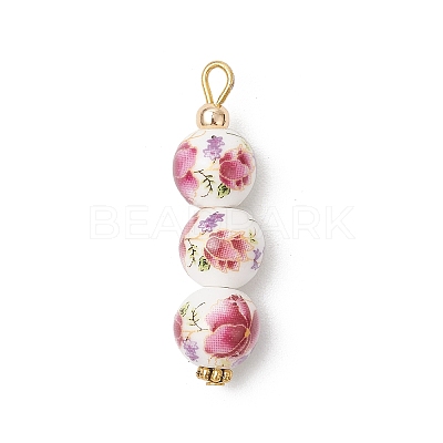 3Pcs Handmade Flower Printed Porcelain Ceramic Pendants PALLOY-JF03974-1
