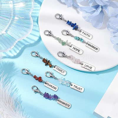 8Pcs 8 Styles Alloy Rectangle with Inspirational Word Pendant Decoration HJEW-JM02376-1