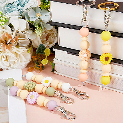 5Pcs 5 Colors Daisy Silicone Pendant Decorations HJEW-FH0001-71-1