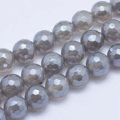 Electroplated Natural Grey Agate Beads Strands G-G724-8mm-1