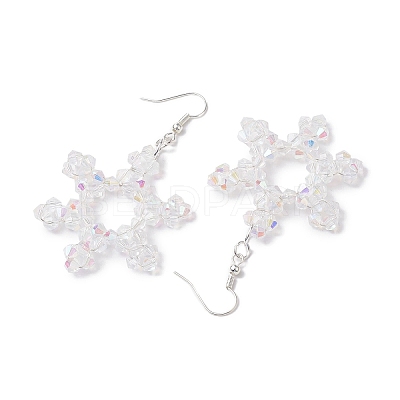 Snowflake Glass Dangle Earrings EJEW-TA00474-1