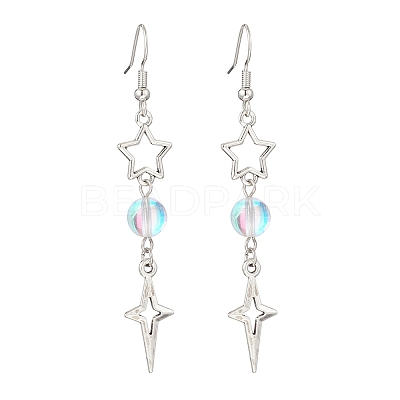 Star Alloy Synthetic Moonstone Bead Dangle Earrings EJEW-JE06790-1