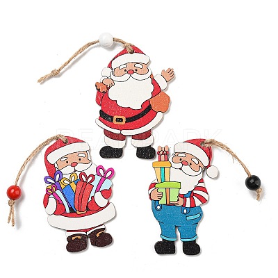 9Pcs 3 Styles Christmas Wood Pendant Decorations Set WOOD-U004-01A-1