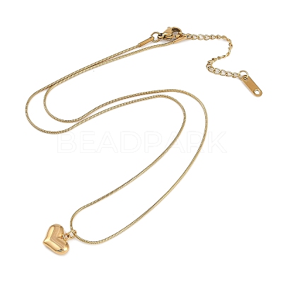 PVD Vacuum Plating 304 Stainless Steel Peach Heart Pendant Round Snake Chain Necklaces NJEW-Z044-07G-1
