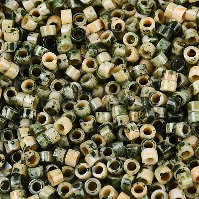 Opaque Picasso Cylinder Glass Beads SEED-Q039-06A-19-1