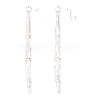 2Pcs Handmade Macrame Polyester with Wood Bead Plant Hanger AJEW-HS0001-46-1