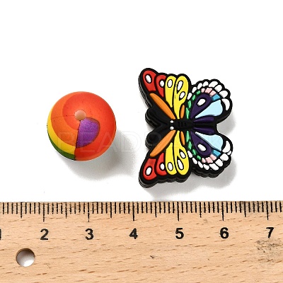 25Pcs Butterfly & Round Silicone Focal Beads SIL-L005-02F-1