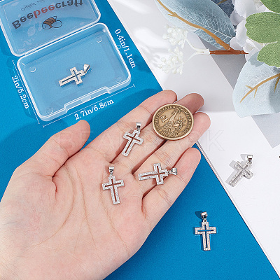 6Pcs Cross Brass Micro Pave Clear Cubic Zirconia Pendants KK-BBC0016-27-1