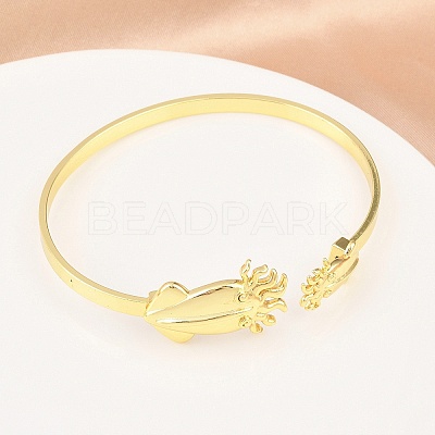 Marine Organism Brass Cuff Bangles for Women BJEW-D368-03M-G-1