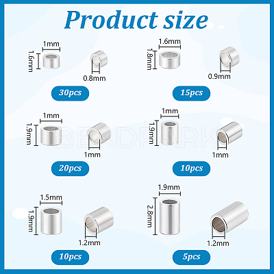 90pcs 6 Styles 925 Sterling Silver Tube Beads STER-PH0002-54-1