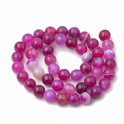 Dyed Natural Striped Agate/Banded Agate Round Bead Strands G-R342-4mm-04-1