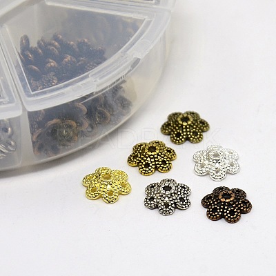1 Box 6 Color Tibetan Style Alloy Flower Bead Caps TIBE-X0010-RS-B-1