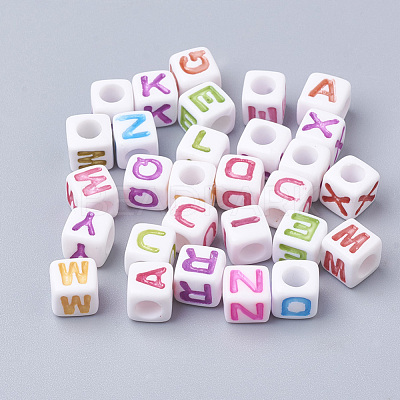 Large Hole Colorful Acrylic Letter European Beads X-SACR-Q104-02-1