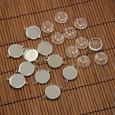 14mm Dome Clear Glass Cover and Platinum Brass Cabochon Connector Setting Sets DIY-X0088-P-NR-1