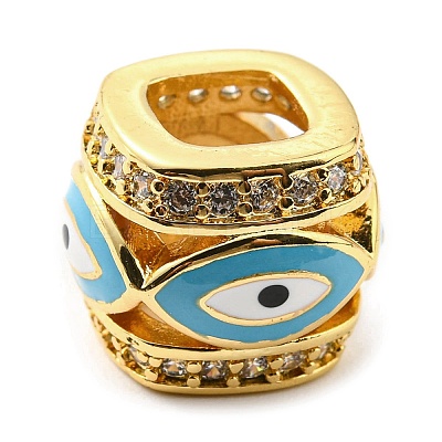 Rack Plating Brass Micro Pave Cubic Zirconia Evil Eye European Beads with Enamel KK-M247-34G-01-1