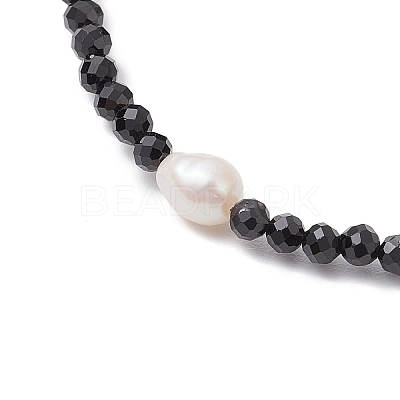Natural Black Spinel &  Cultured Freshwater Pearl  Beads Beaded Bracelets for Woman BJEW-JB11268-1