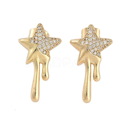 Brass Clear Cubic Zirconia Stud Earrings for Women EJEW-D280-03G-02-1