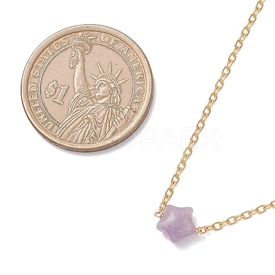 Natural Lepidolite & Larvikite & Lapis Lazuli & Rose Quartz & Tiger Eye Star Pendant 304 Stainless Steel Cable Chain Necklaces NJEW-JN05721-1