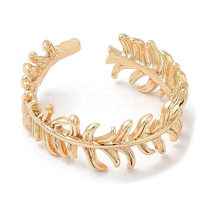 Leaf Brass Finger Cuff Rings KK-C028-31G-1