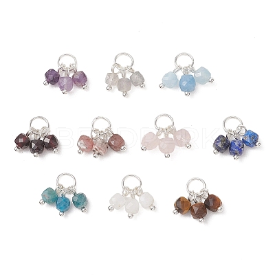 10Pcs 10 Styles Natural Mixed Gemstone Pendants PALLOY-JF04932-01-1