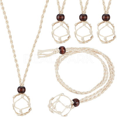 6Pcs Adjustable Waxed Cord Macrame Pouch Empty Stone Holder Necklace Making NJEW-BBC0001-08A-1