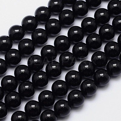 Natural Black Tourmaline Round Bead Strands G-I160-01-8mm-1