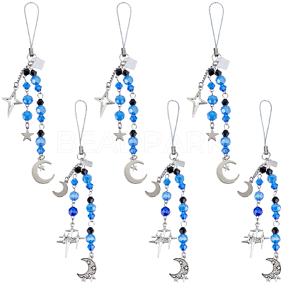 6Pcs 2 Stryles Glass & Alloy Mobile Straps HJEW-SC0001-90-1