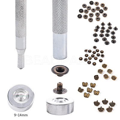 18 Sets Crown & Bowknot & Rose Flower Brass Leather Snap Buttons Fastener Kits SNAP-YW0001-05AB-1