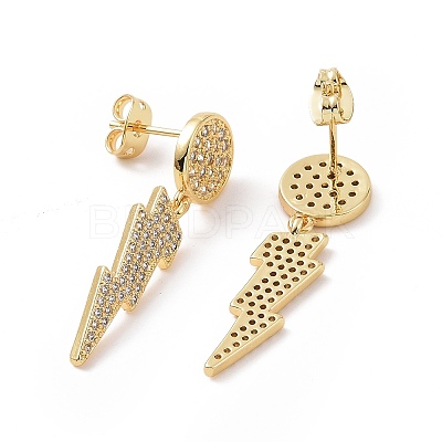 Clear Cubic Zirconia Lightning Bolt Dangle Stud Earrings EJEW-C008-16G-1