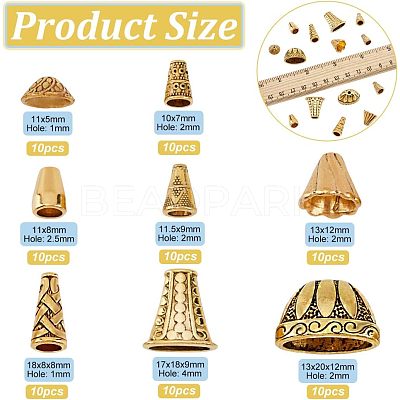 80Pcs 8 Style Tibetan Style Alloy Beads Cone & Caps FIND-NB0003-15-1