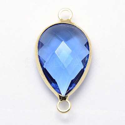 Golden Tone Brass Glass Teardrop Links connectors GLAA-J010A-HF09-G-1
