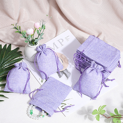 Polyester Imitation Burlap Packing Pouches Drawstring Bags ABAG-BBC0001-02A-03-1
