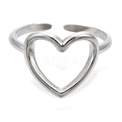 Non-Tarnish 304 Stainless Steel Hollow Heart Cuff Rings LS-RJEW-N038-122P-1