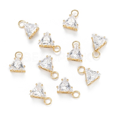 Brass Clear Cubic Zirconia Charms ZIRC-G170-15G-1