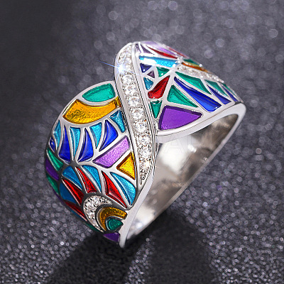 Ethnic Style Brass Micro Pave Cubic Zirconia and Enamel Finger Rings FS-WG810B2-02-1
