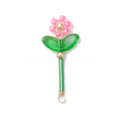 Glass Seed Beaded Flower Pendants PALLOY-MZ00668-1