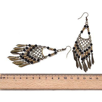 Vintage Bohemian Tassel Alloy & Resin Beaded Chandelier Earrings LS-EJEW-G466-03AB-1