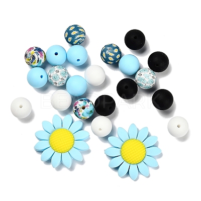 23Pcs Sunflower & Round Silicone Focal Beads SIL-L005-01B-1