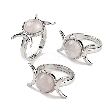 Natural Rose Quartz Adjustable Rings RJEW-K271-01P-08-1