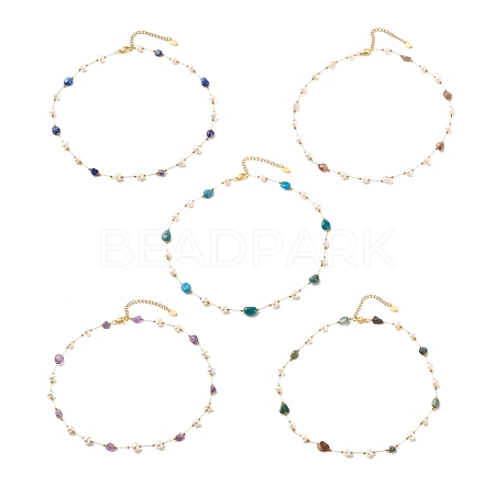 Natural Gemstone & Pearl Beaded Necklace NJEW-JN03894-1