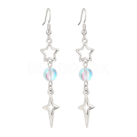 Star Alloy Synthetic Moonstone Bead Dangle Earrings EJEW-JE06790-1