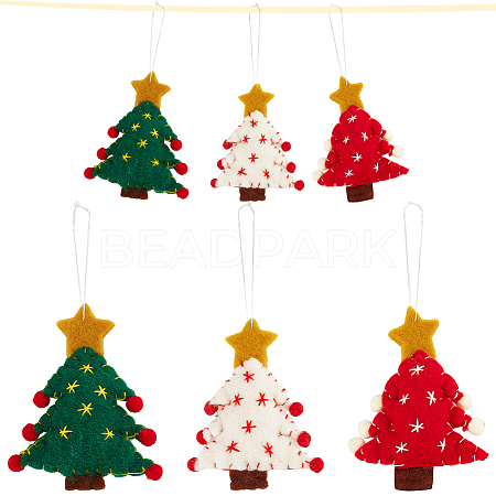 CRASPIRE 6Pcs 3 Colors Christmas Tree with Star Felt Fabric Pendant Decoration HJEW-CP0001-10-1