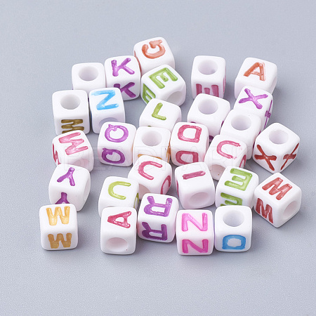 Large Hole Colorful Acrylic Letter European Beads X-SACR-Q104-02-1