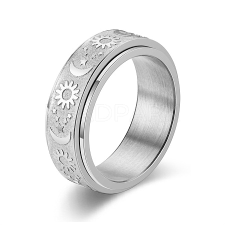 Star & Moon & Sun 304 Stainless Steel Rotatable Finger Ring PW-WG61315-01-1