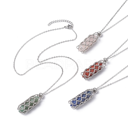 Natural Mixed Gemstone Bullet Pendant Necklaces NJEW-JN04529-01-1